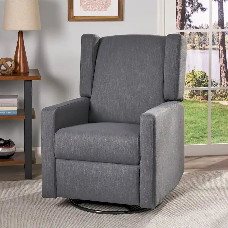 Swivel Glider Recliner with Plush Wingback Upholstery and Lever