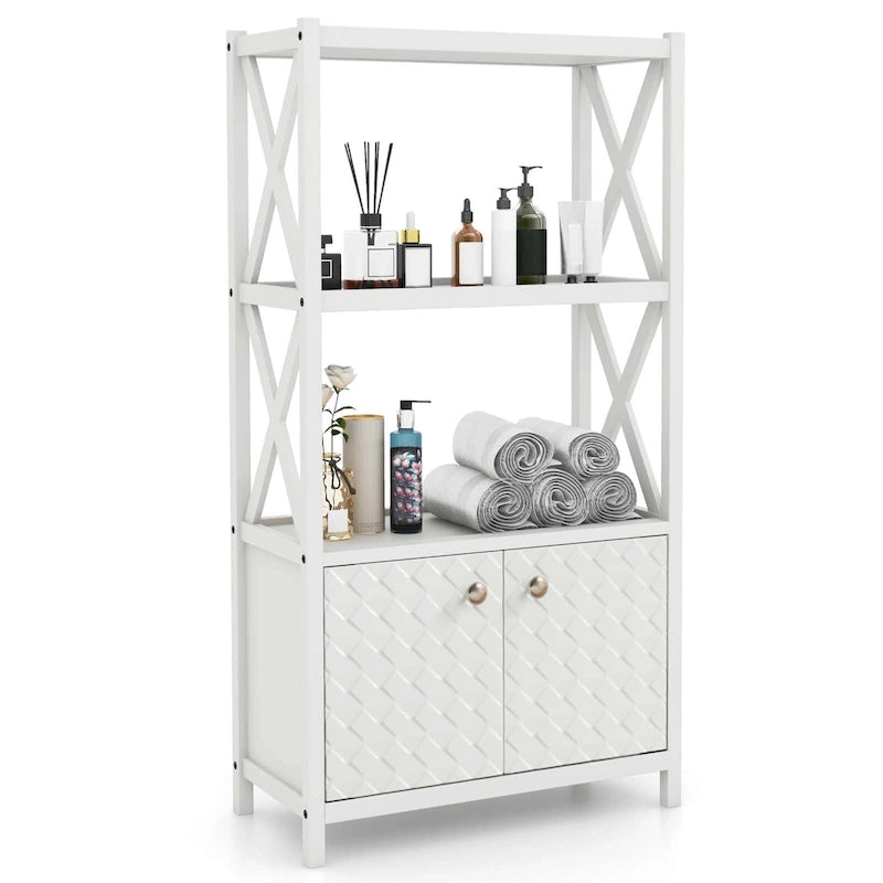 Bathroom Storage Cabinet with Open Shelves and Double Doors