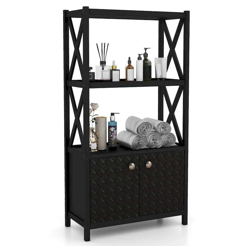 Bathroom Storage Cabinet with Open Shelves and Double Doors