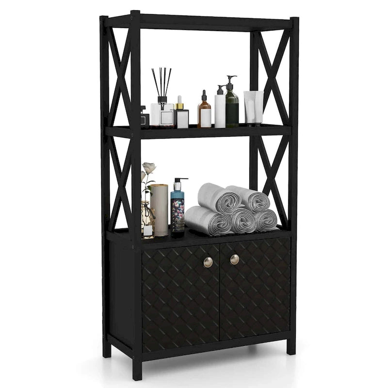 Bathroom Storage Cabinet with Open Shelves and Double Doors