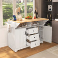 55.7" Large Kitchen Island with 2 Drop Leaves and Charging Station