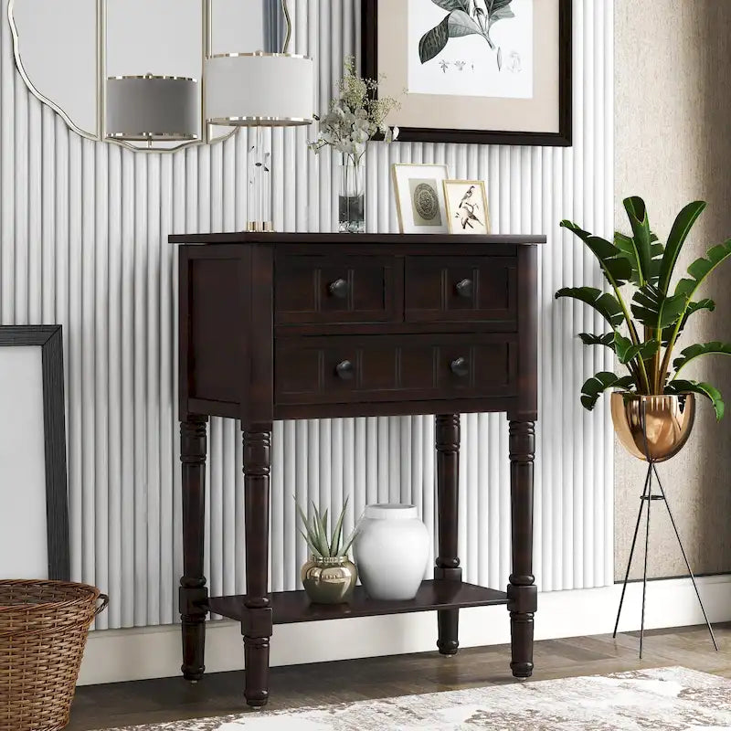 Antique Navy Entryway Console Table with Drawer and Shelf