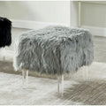 Contemporary Faux Fur Ottoman with Clear Acrylic Legs