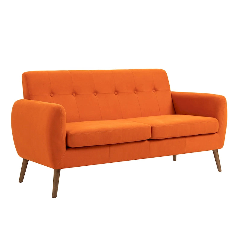Small Fabric Loveseat Sofa Couch with Rubberwood Legs