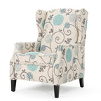 Poltrona Reclinável Wingback com Estofamento Floral e Tachas Decorativas