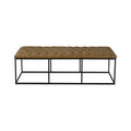 Light Brown Button-Tufted Faux Leather Ottoman with Metal Base