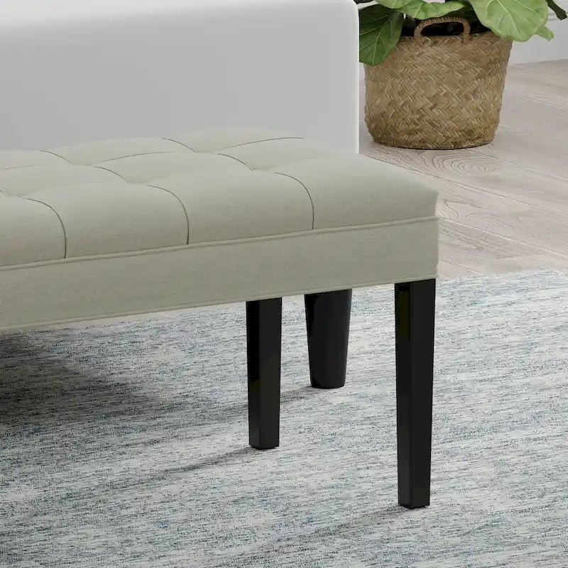 46.5" Button-Tufted Upholstered Bench with Solid Wood Legs