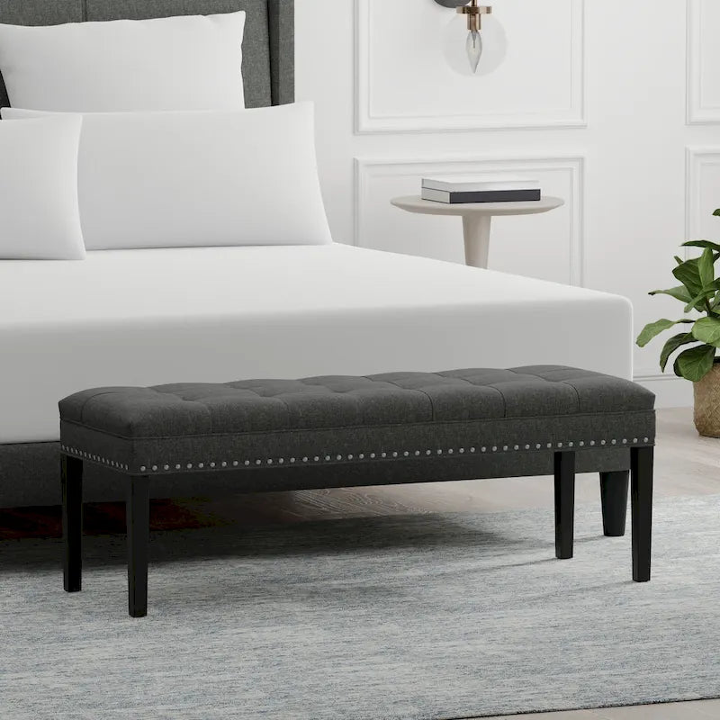 46.5" Button-Tufted Upholstered Bench with Solid Wood Legs