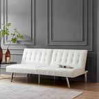Sofá-Cama Futon Moderno de Meados do Século Estofado com Costas Divididas e Pernas Cromadas