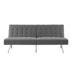 Sofá-Cama Futon Moderno de Meados do Século Estofado com Costas Divididas e Pernas Cromadas