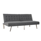 Sofá-Cama Futon Moderno de Meados do Século Estofado com Costas Divididas e Pernas Cromadas