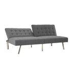 Sofá-Cama Futon Moderno de Meados do Século Estofado com Costas Divididas e Pernas Cromadas