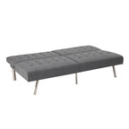 Sofá-Cama Futon Moderno de Meados do Século Estofado com Costas Divididas e Pernas Cromadas