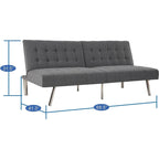 Sofá-Cama Futon Moderno de Meados do Século Estofado com Costas Divididas e Pernas Cromadas