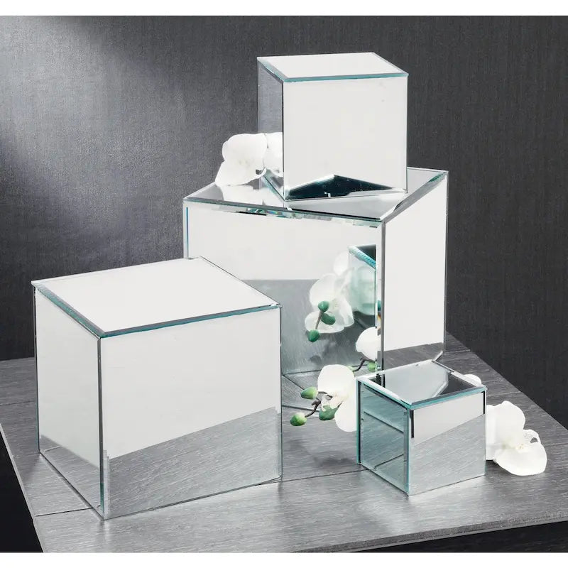 Square Glass Mirrored Riser Pedestals Set for Home Decor Display