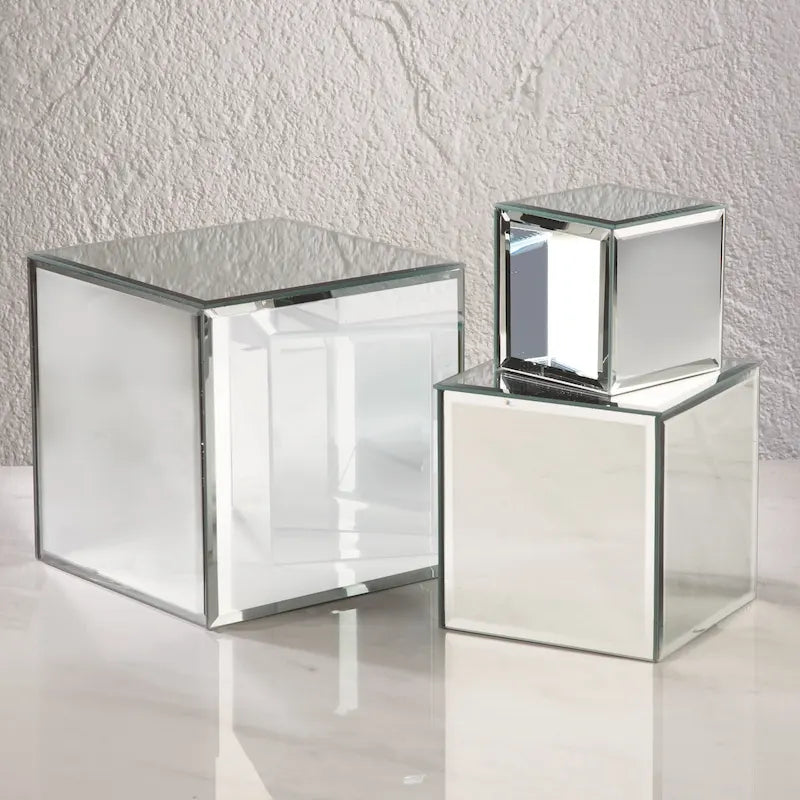 Square Glass Mirrored Riser Pedestals Set for Home Decor Display