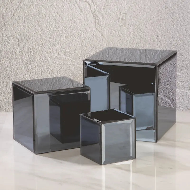 Square Glass Mirrored Riser Pedestals Set for Home Decor Display