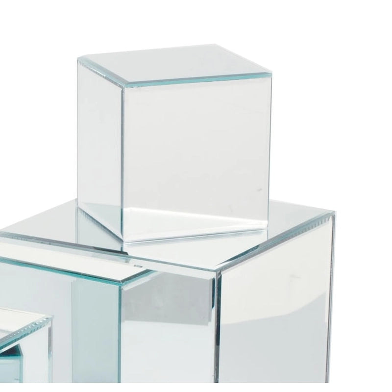 Square Glass Mirrored Riser Pedestals Set for Home Decor Display