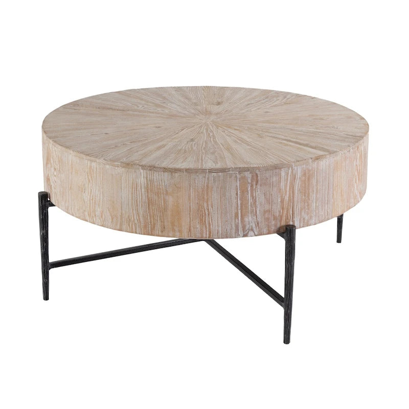 38.5 in. W Round Wood and Iron Coffee Table