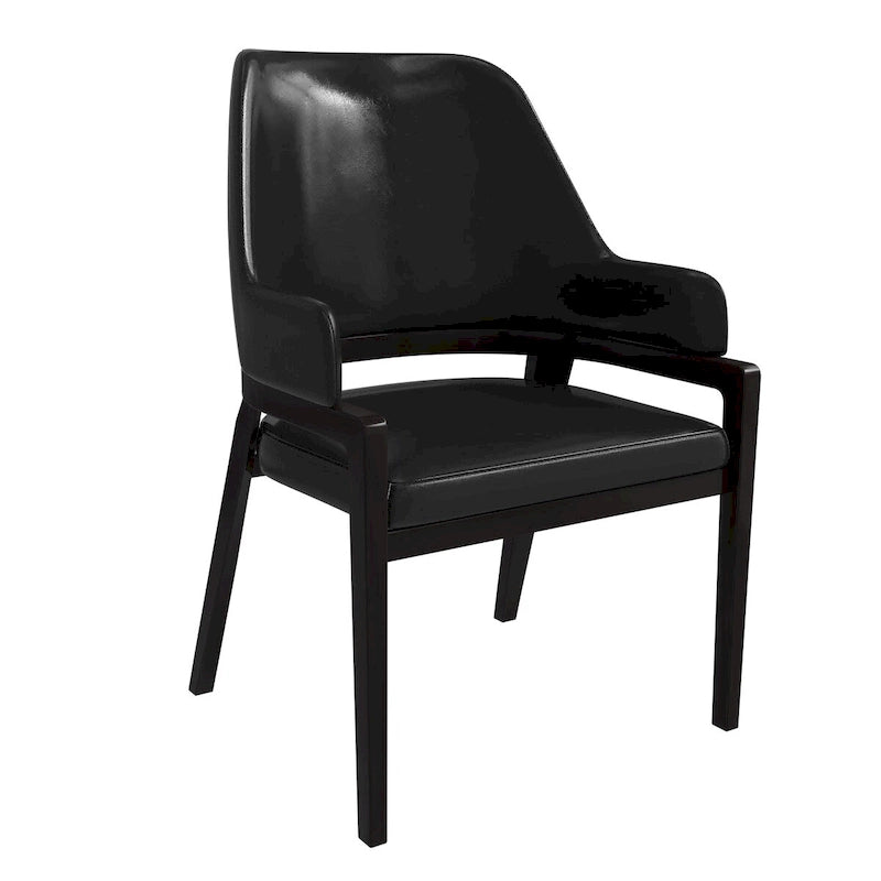 Leather Dining Chair with Curved Open Back and Rubberwood Legs