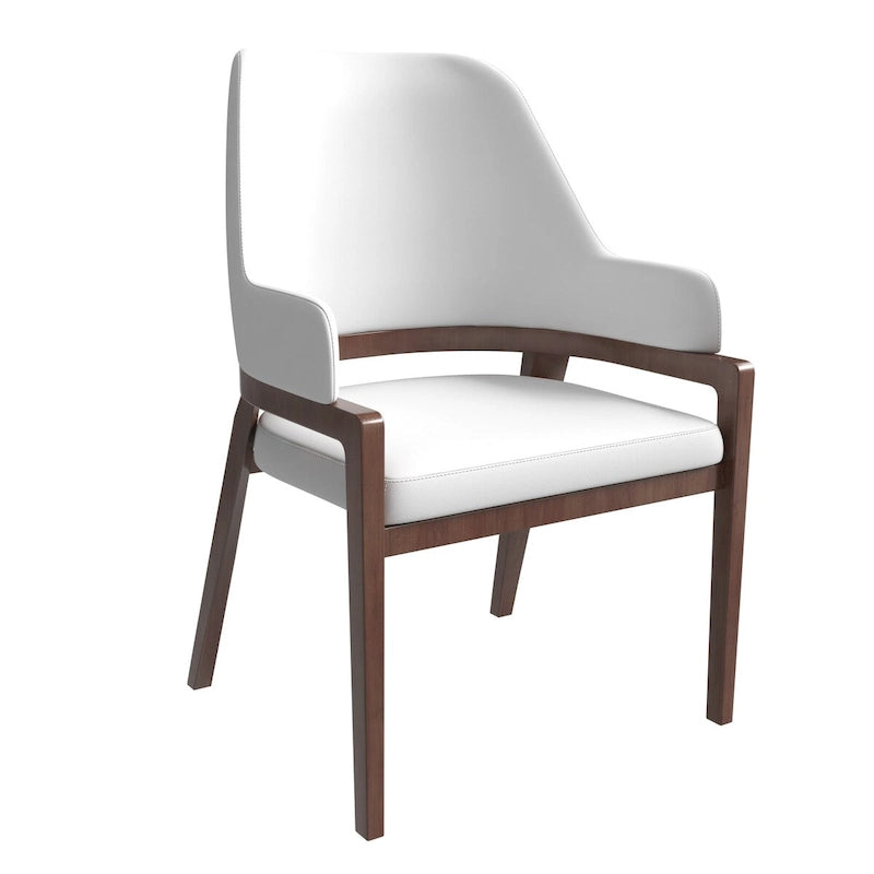 Leather Dining Chair with Curved Open Back and Rubberwood Legs