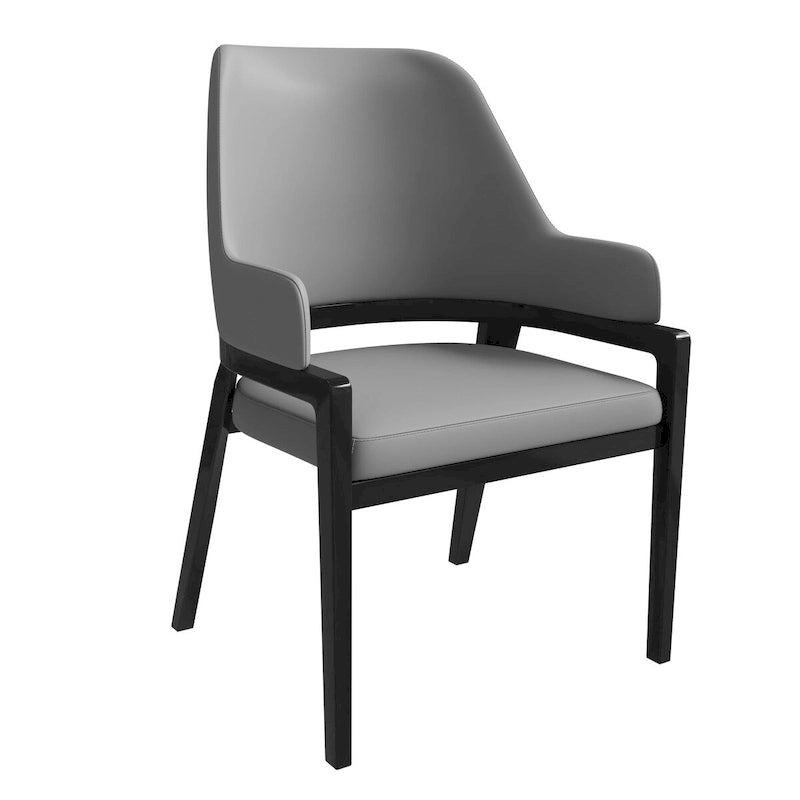 Leather Dining Chair with Curved Open Back and Rubberwood Legs