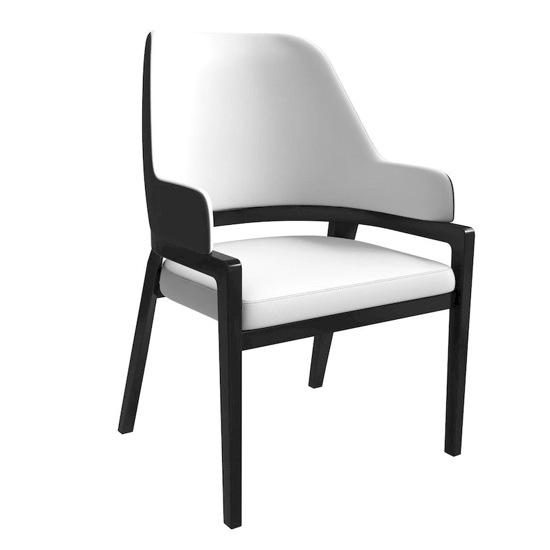 Leather Dining Chair with Curved Open Back and Rubberwood Legs