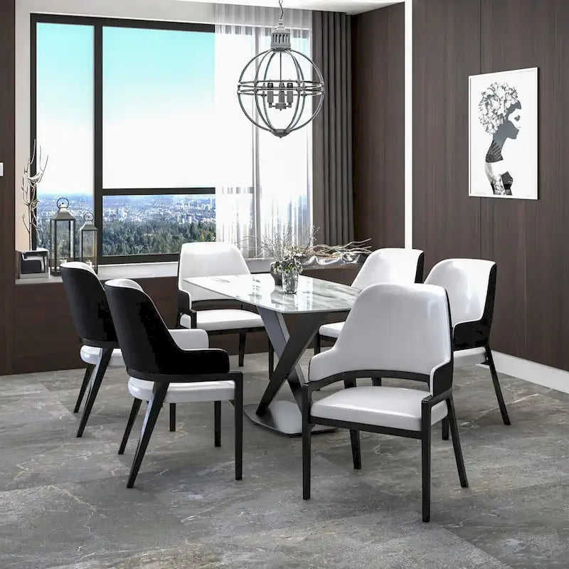 Leather Dining Chair with Curved Open Back and Rubberwood Legs