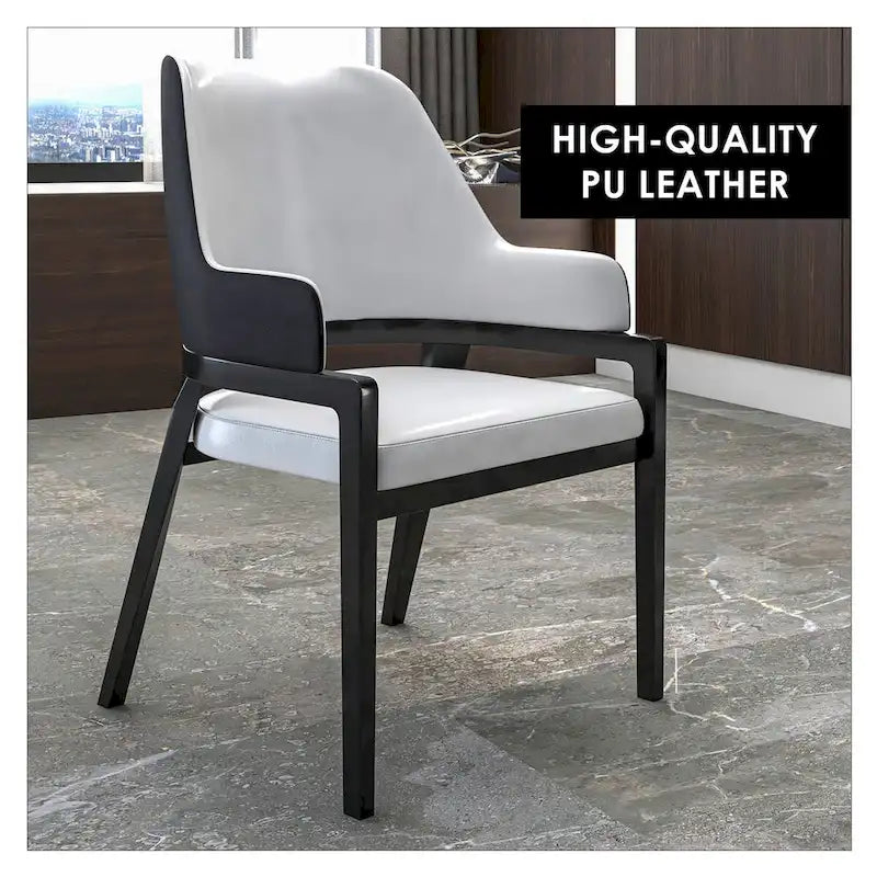 Leather Dining Chair with Curved Open Back and Rubberwood Legs