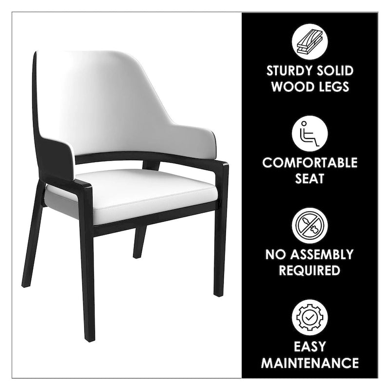 Leather Dining Chair with Curved Open Back and Rubberwood Legs
