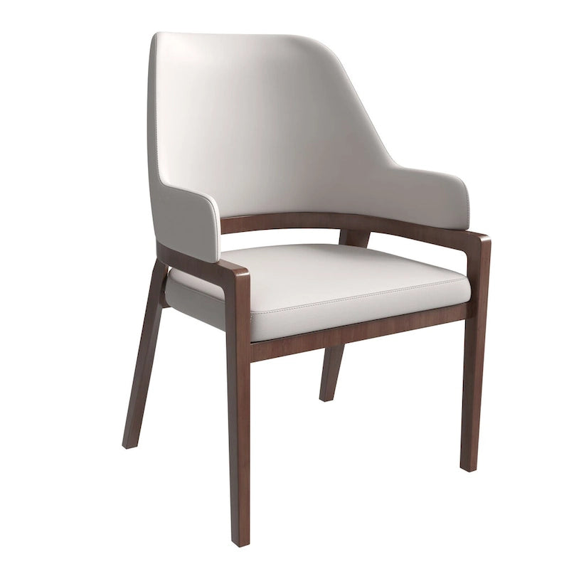 Leather Dining Chair with Curved Open Back and Rubberwood Legs