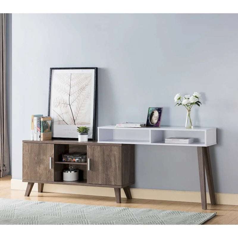 Hazelnut and White Entryway Console Table with Storage and Display Cabinet
