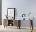 Home Entryway Console Table with Multi- Storage Compartments, Display Cabinet, Hazelnut & White